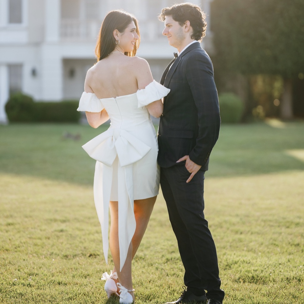 Nadine Merabi Emiliee Bow Mini Bridal Dress
